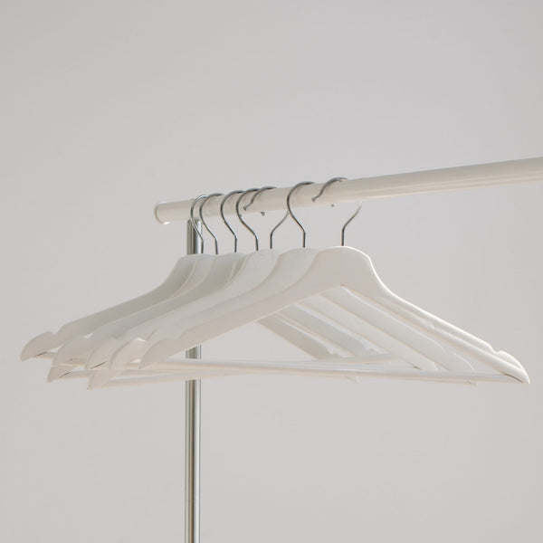 Empty hangers hung on a railing